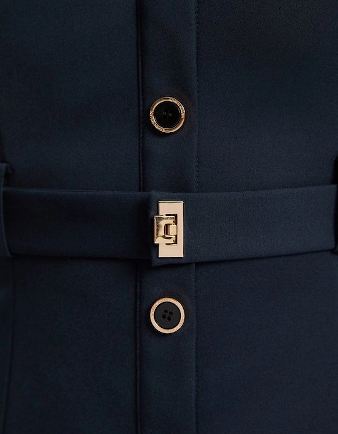 Techno Strappy Belted Hardware Detail Woven Midi Dress