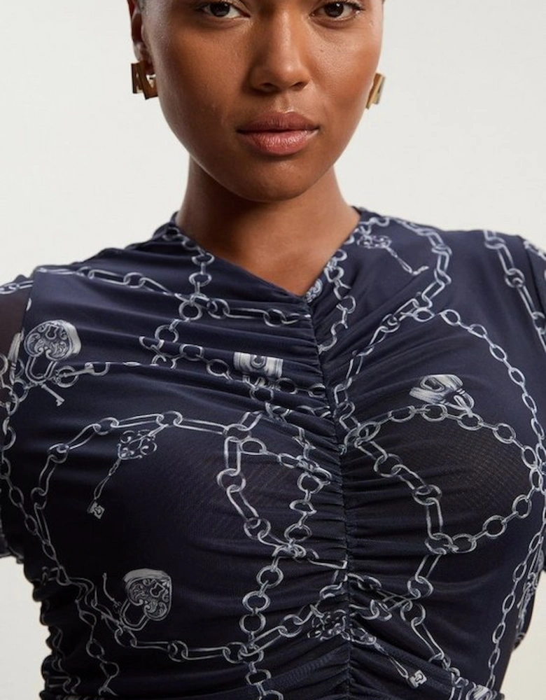 Plus Size Chain Print Mesh Maxi Dress