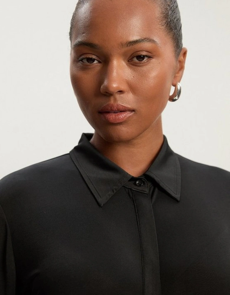 Plus Size Drapey Crepe Slim Collared Shirt