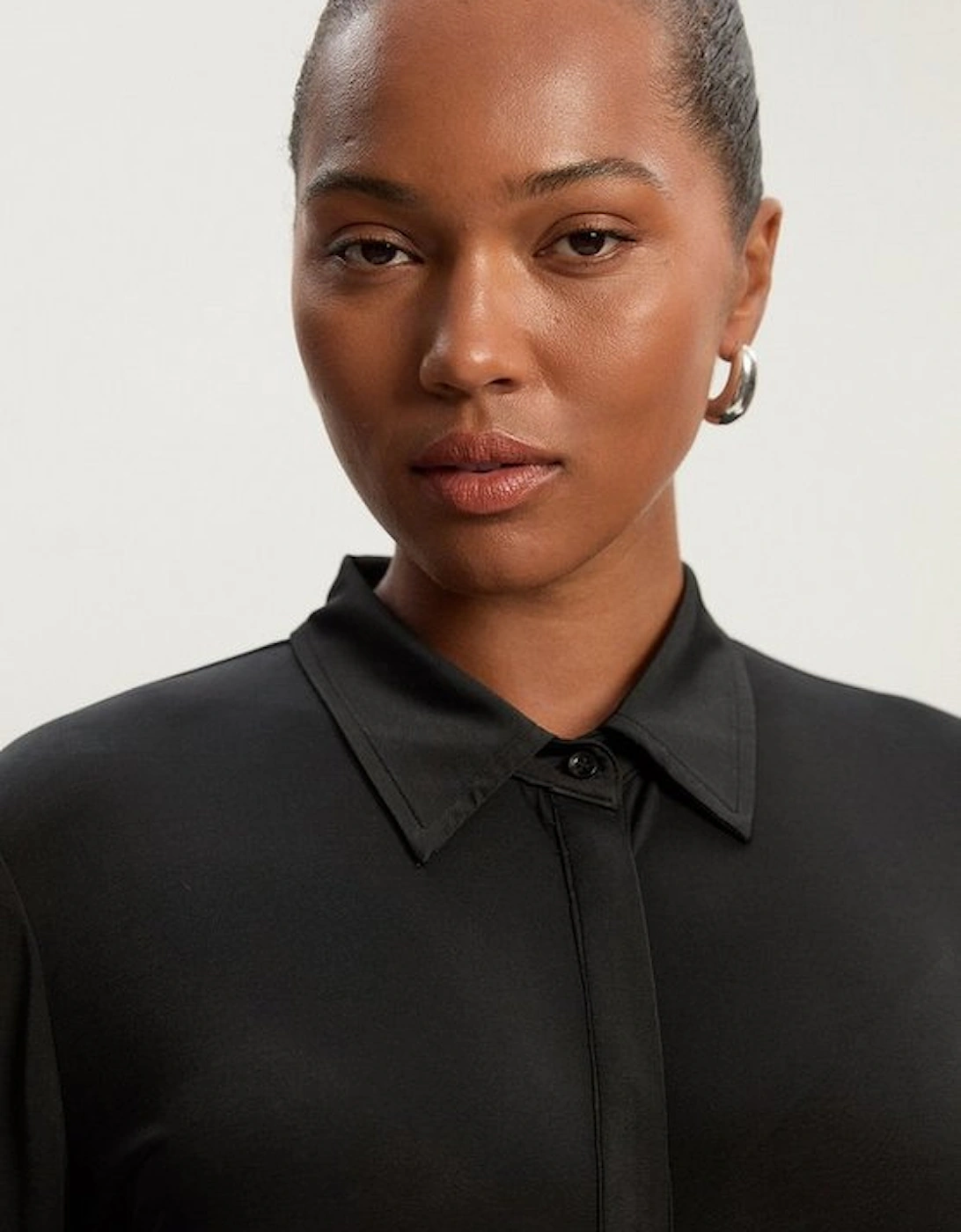 Plus Size Drapey Crepe Slim Collared Shirt