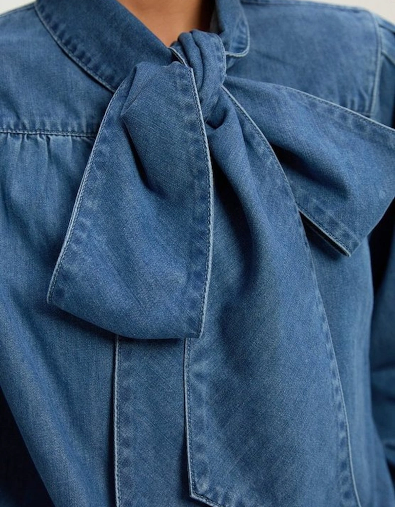 Denim Pussybow Blouse