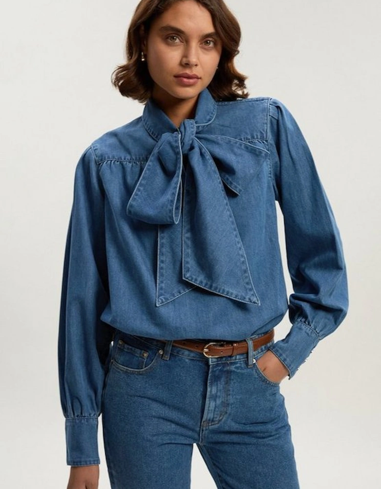 Denim Pussybow Blouse