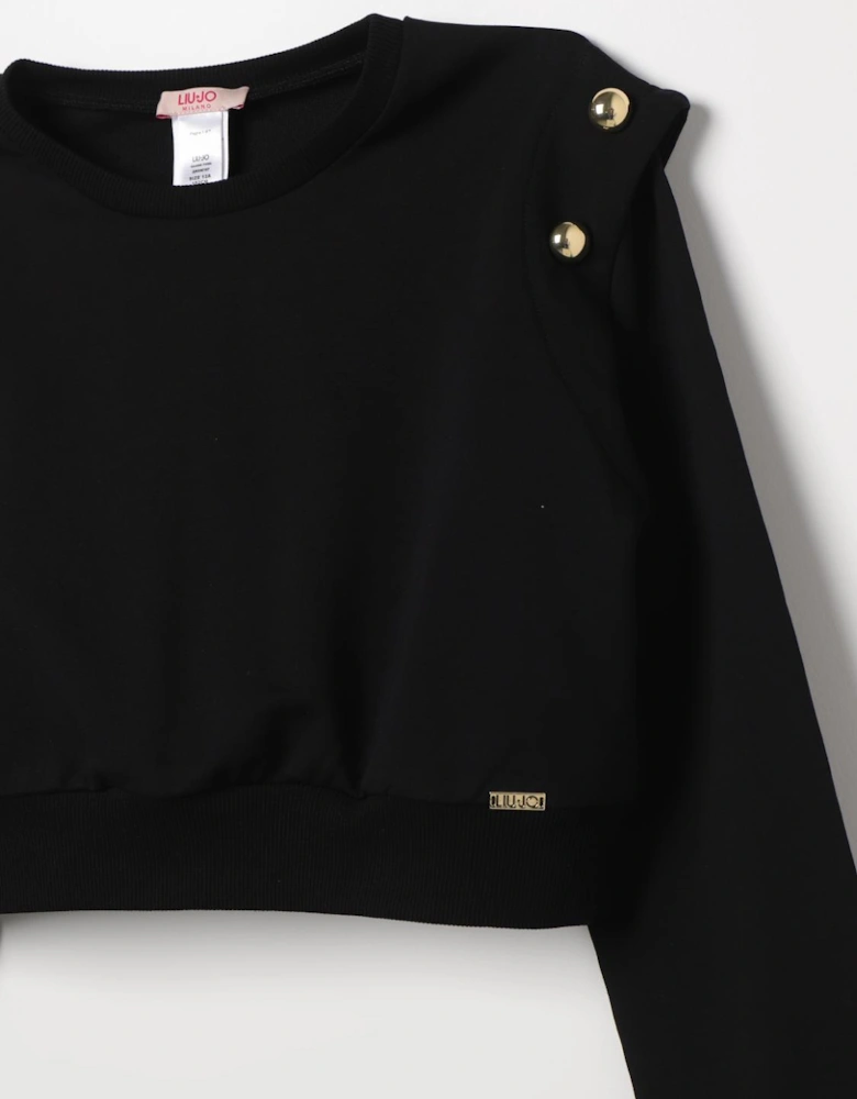 Cropped Knit Sweater Gold Buttons