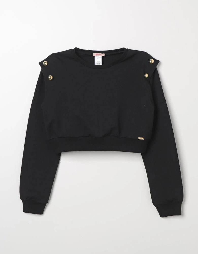 Cropped Knit Sweater Gold Buttons