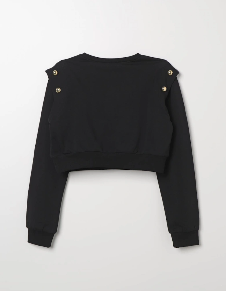 Cropped Knit Sweater Gold Buttons