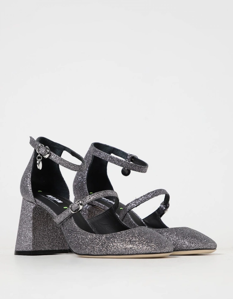 Glitter Mary Jane Pumps Mid Heel