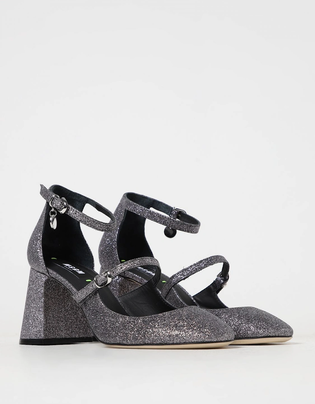 Glitter Mary Jane Pumps Mid Heel