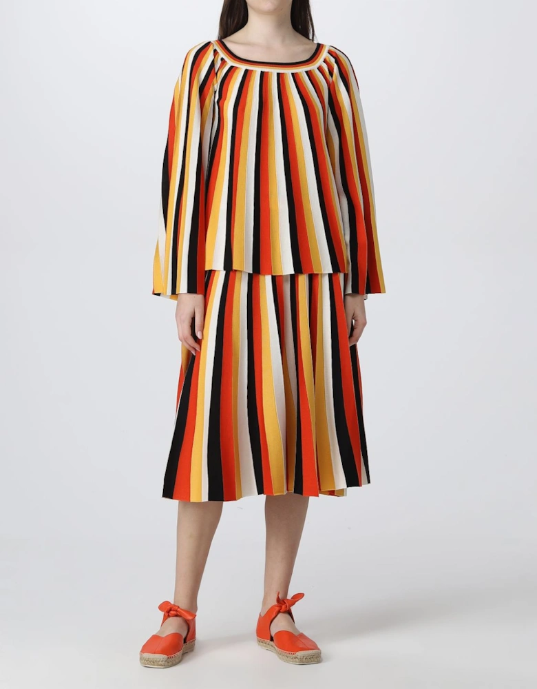 Pleated Knit Midi Skirt