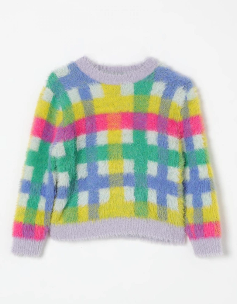 Kids Fluffy Knit Check Sweater