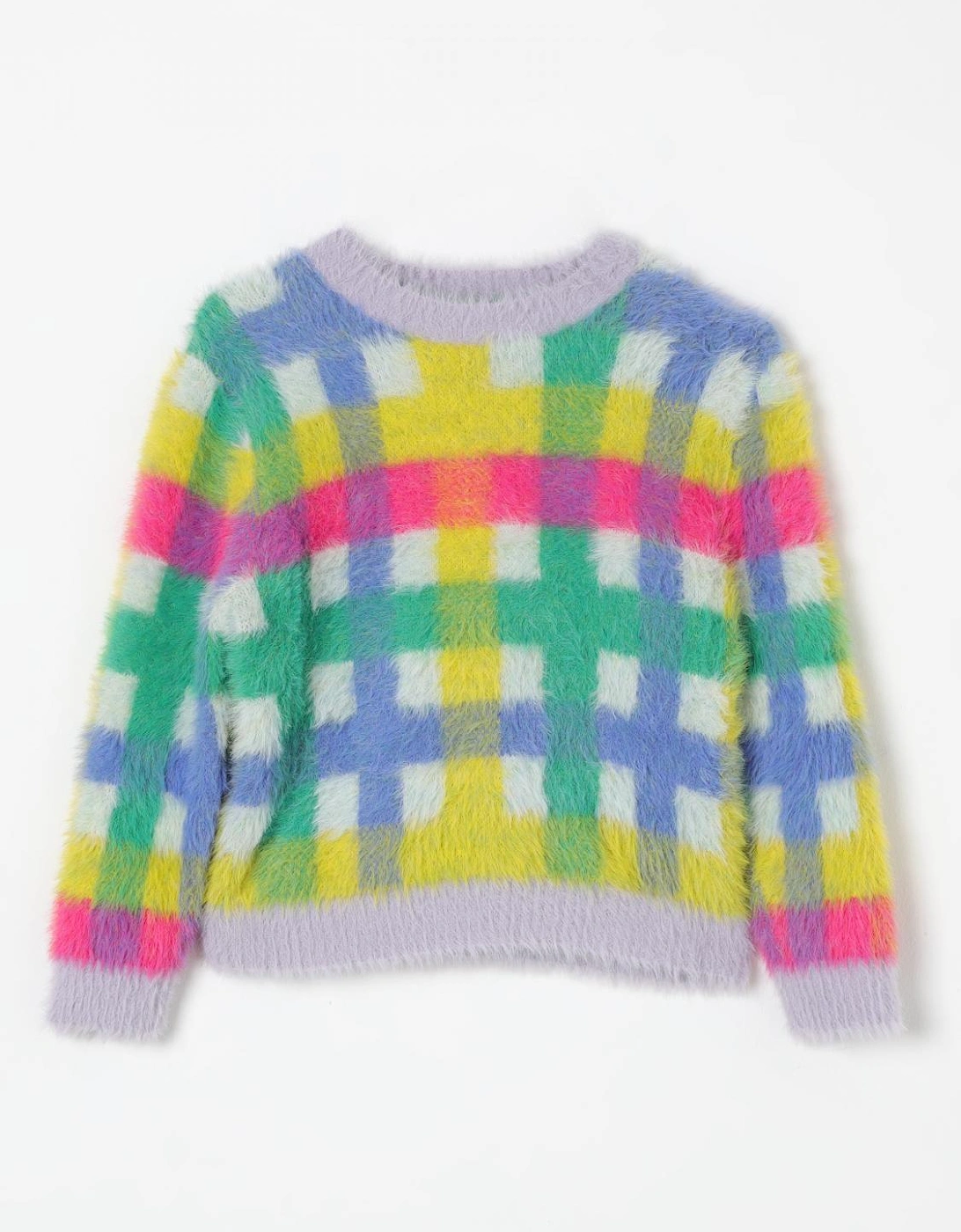 Kids Fluffy Knit Check Sweater, 4 of 3