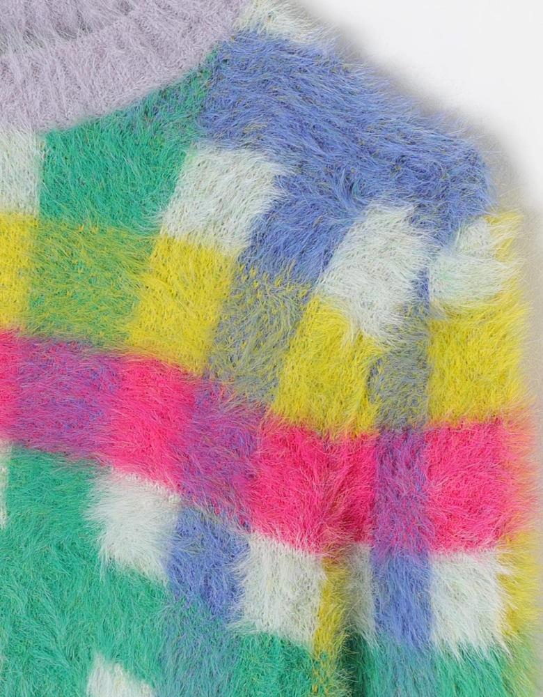 Kids Fluffy Knit Check Sweater