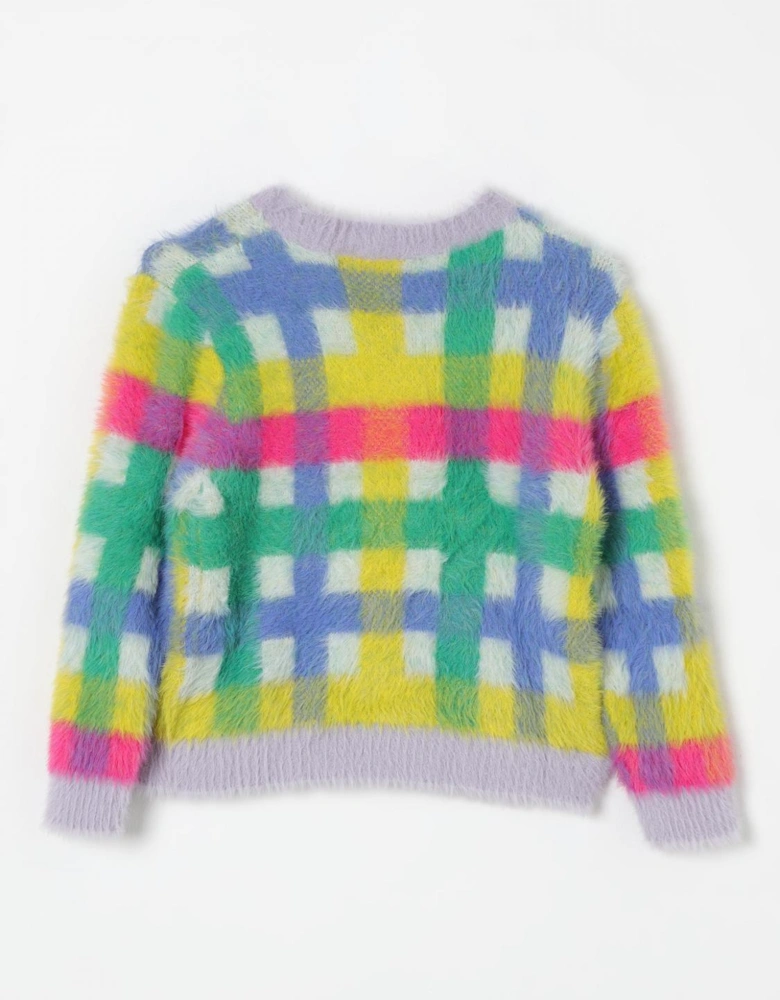 Kids Fluffy Knit Check Sweater