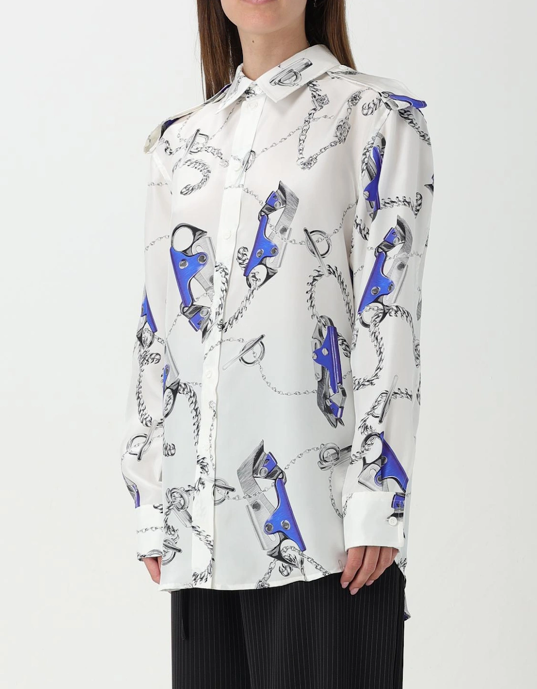 Chain  Tool Print Silk Blouse