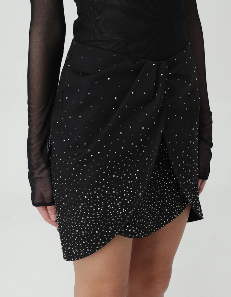 Crystal Embellished Wrap Mini Skirt