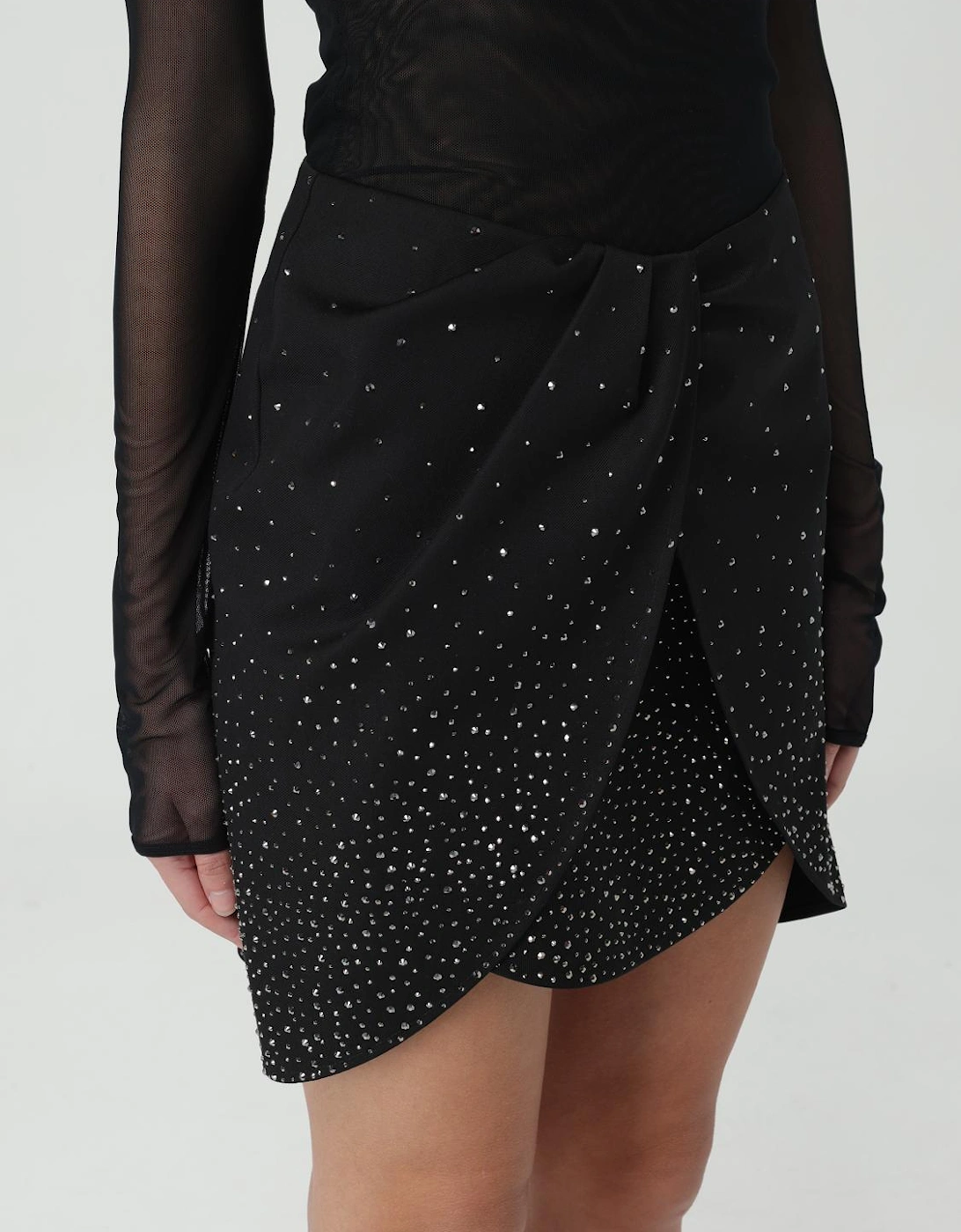 Crystal Embellished Wrap Mini Skirt