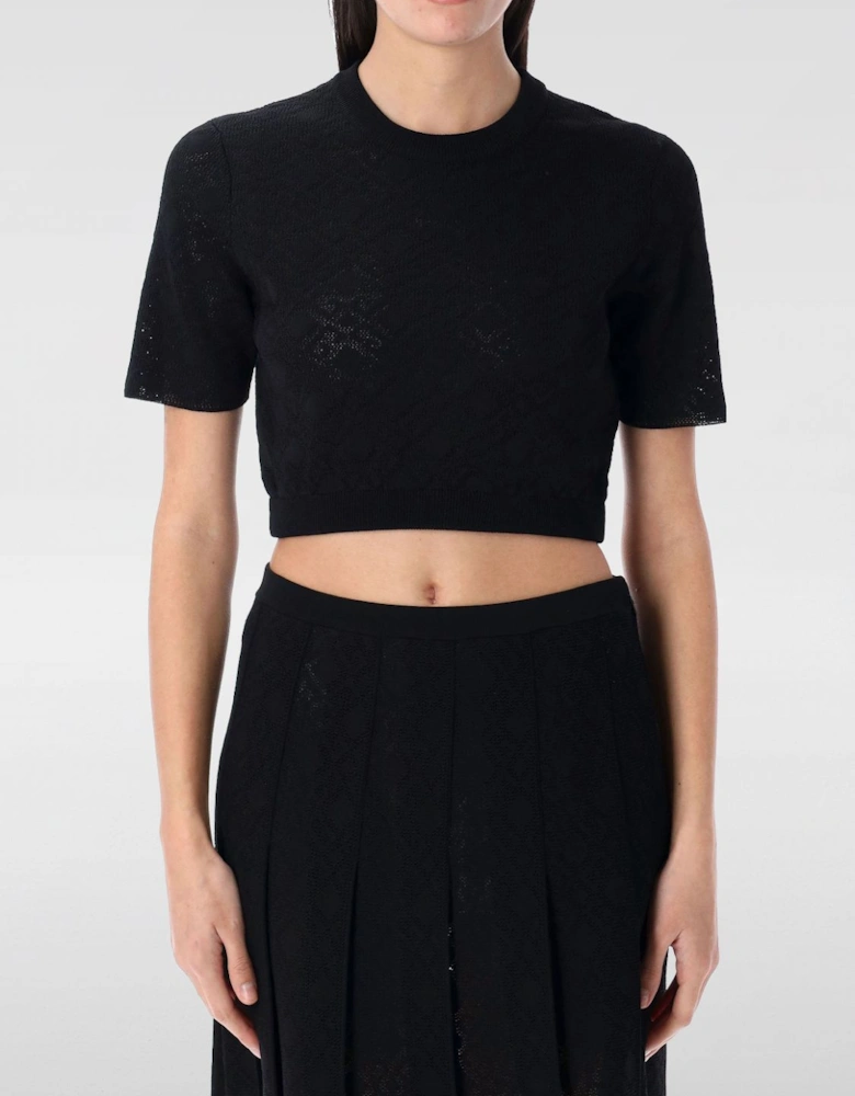 Cropped Knit Top Short Sleeves