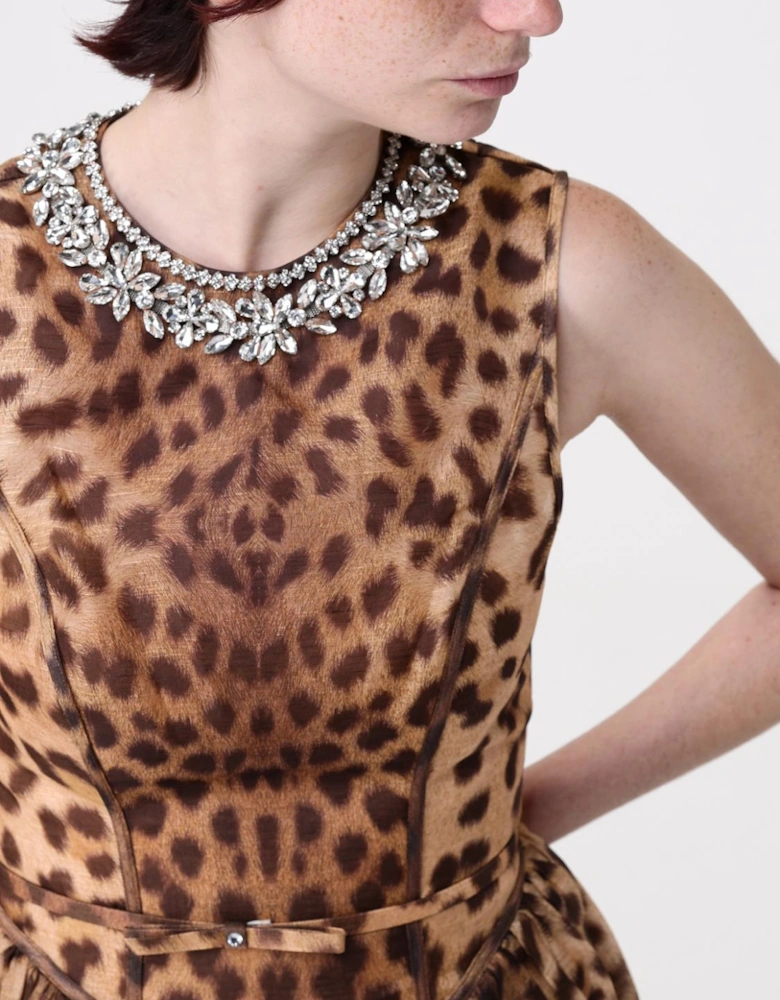 Mini Leopard Print Dress Crystal Detail