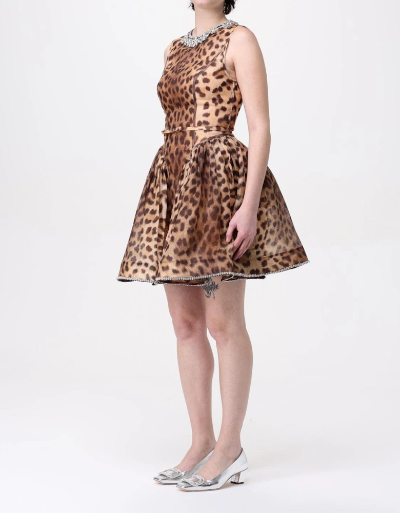 Mini Leopard Print Dress Crystal Detail