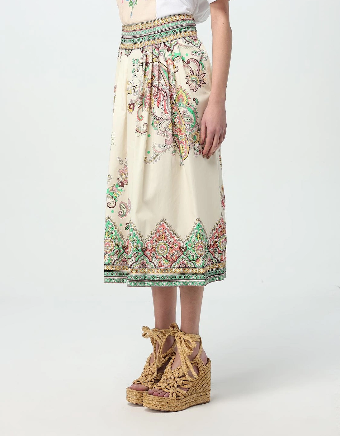 Printed Cotton Midi Skirt Paisley