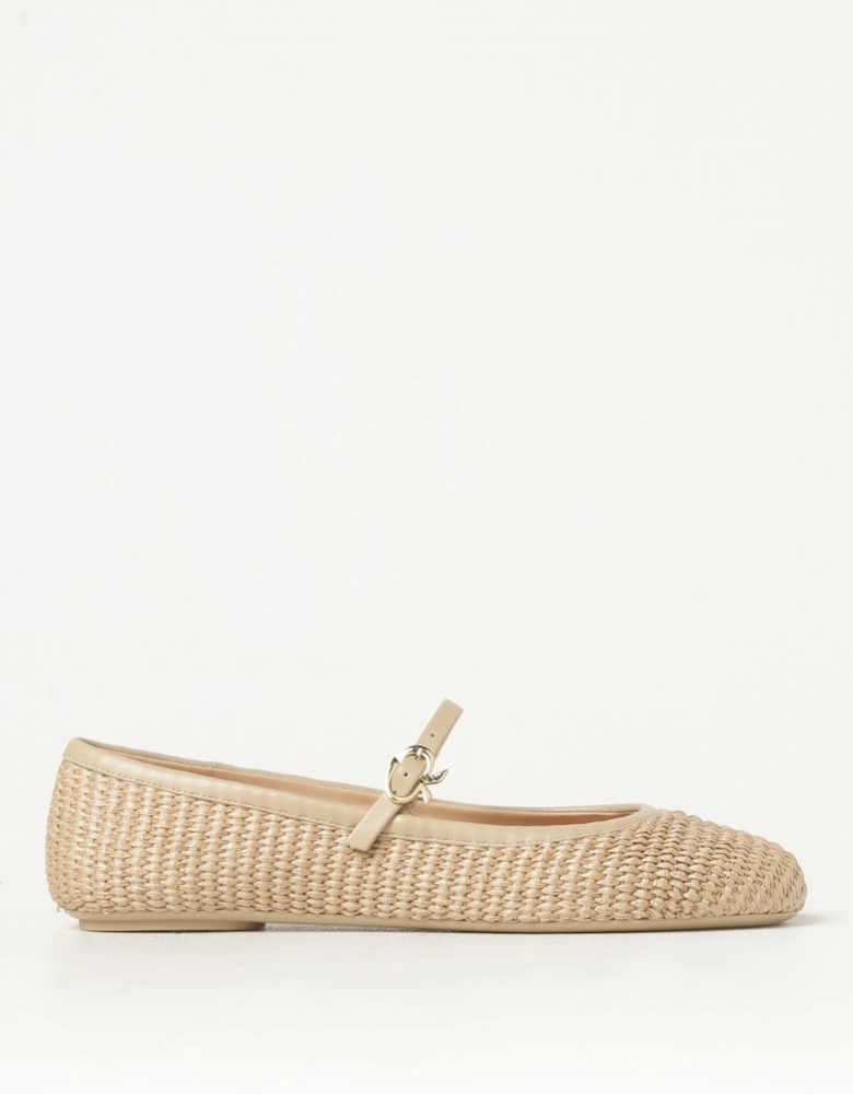 Raffia Woven Flat Shoes Buckle Closure
