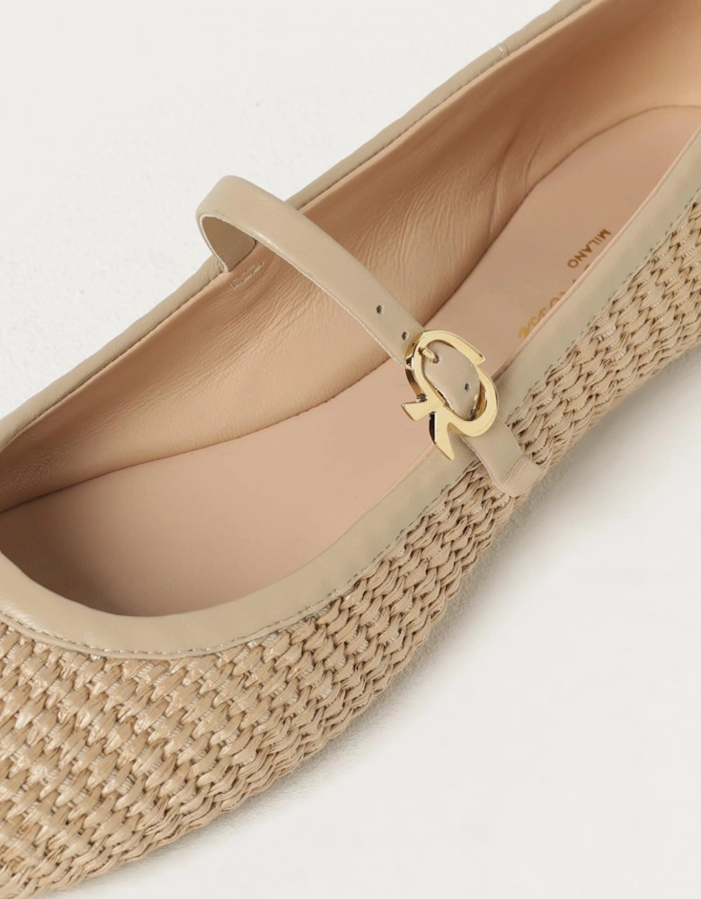 Raffia Woven Flat Shoes Buckle Closure