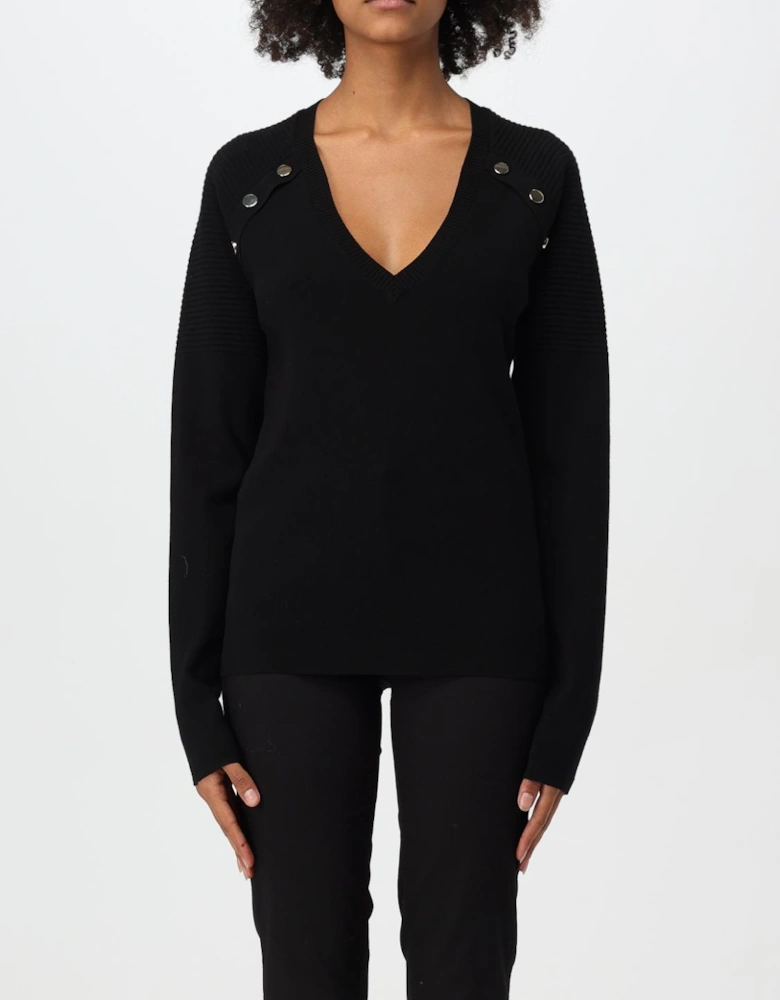 VNeck Knit Sweater with Shoulder Buttons