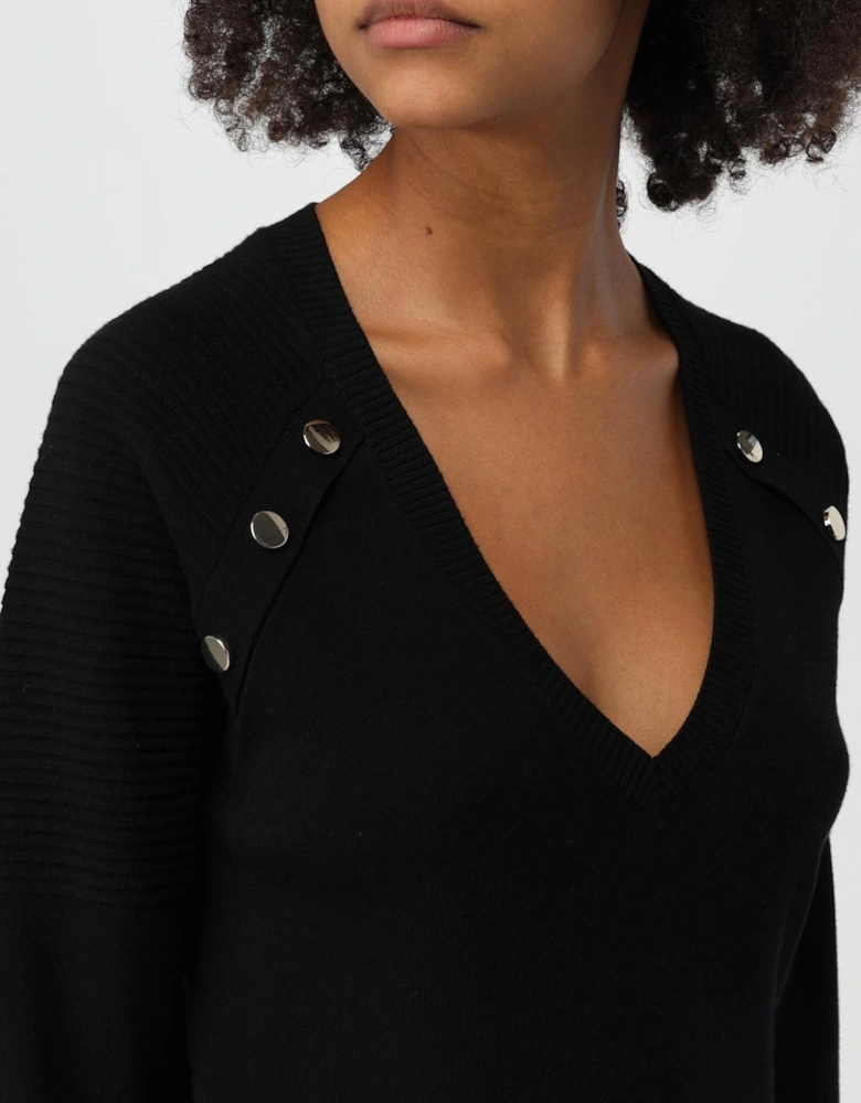 VNeck Knit Sweater with Shoulder Buttons