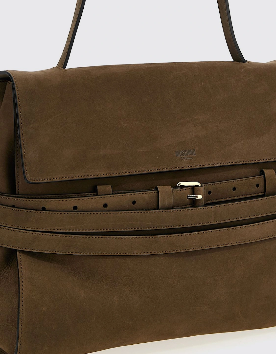 Suede Leather Shoulder Bag with Belt Detail