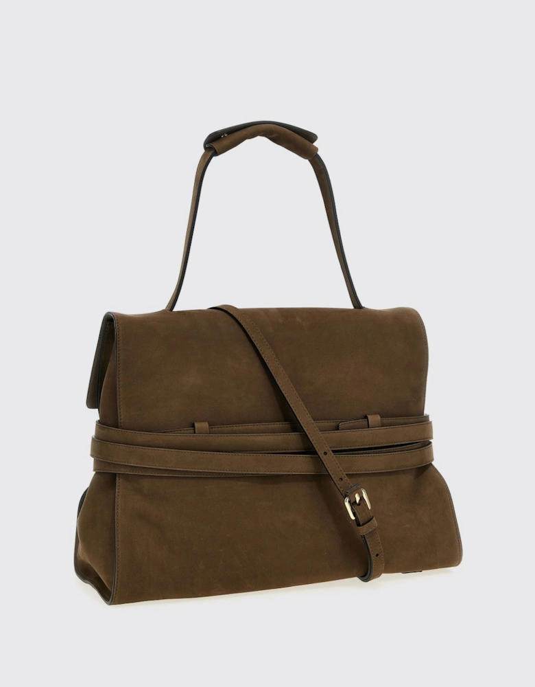 Suede Leather Shoulder Bag with Belt Detail