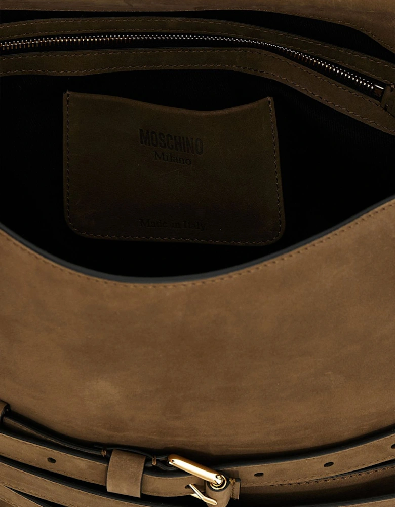 Suede Leather Shoulder Bag with Belt Detail