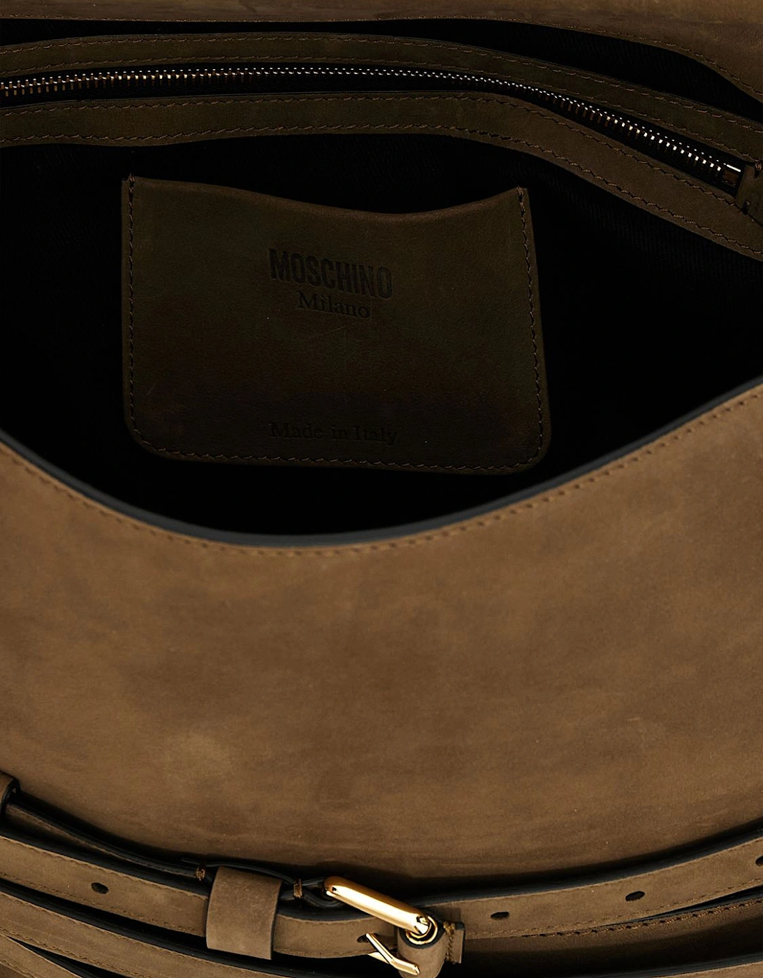 Suede Leather Shoulder Bag with Belt Detail