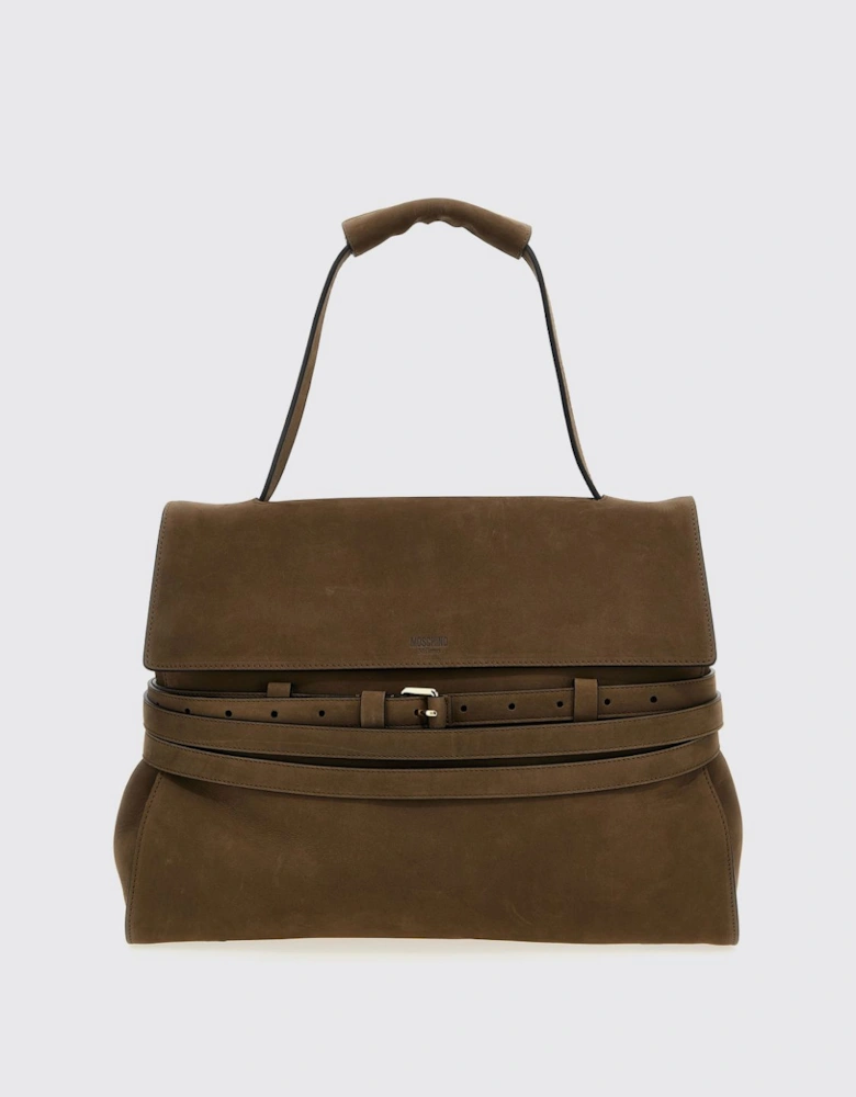Suede Leather Shoulder Bag with Belt Detail