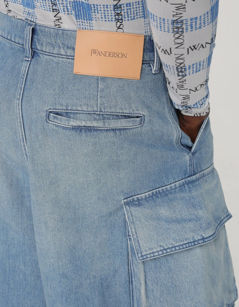 Denim Cargo Shorts with Pockets