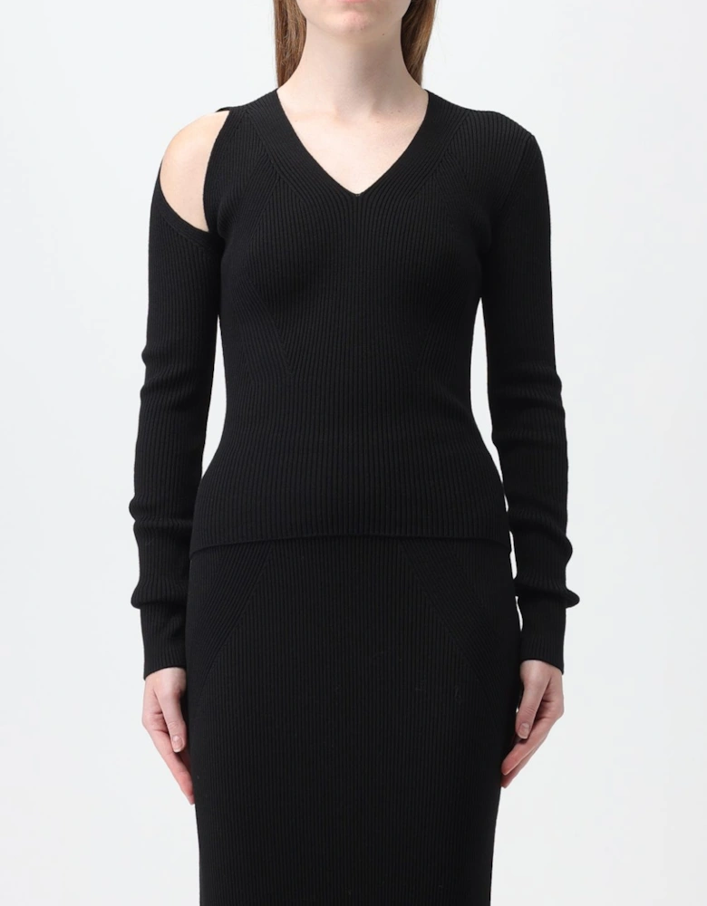Ribbed Knit Cutout Shoulder Sweater Dress