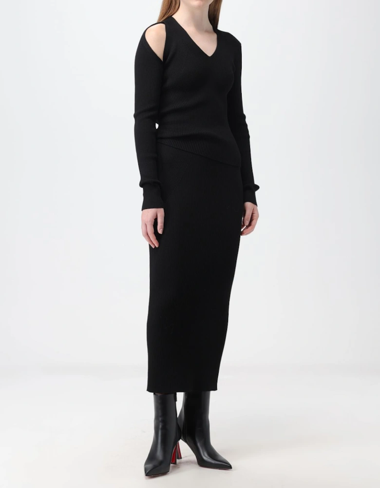 Ribbed Knit Cutout Shoulder Sweater Dress