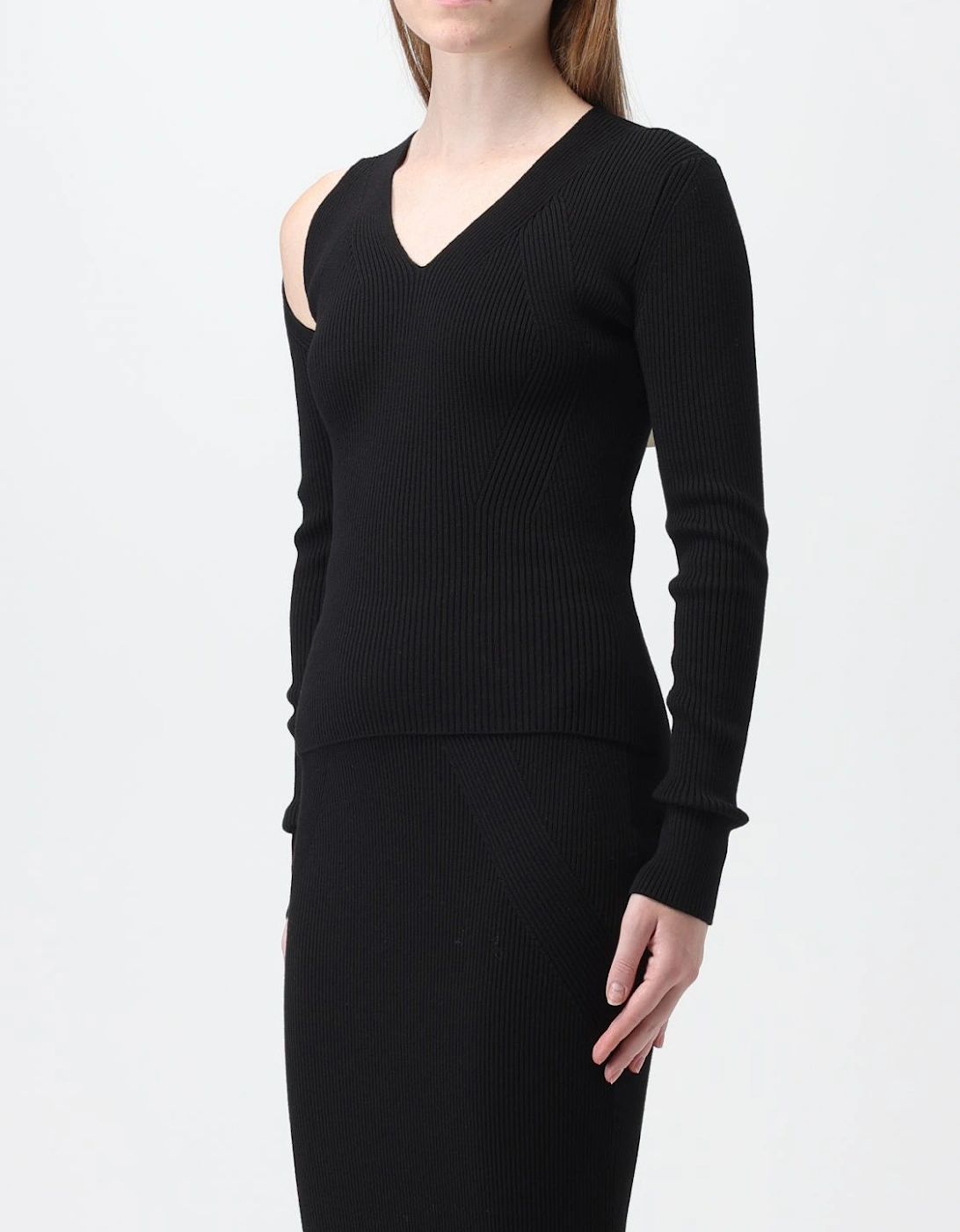 Ribbed Knit Cutout Shoulder Sweater Dress
