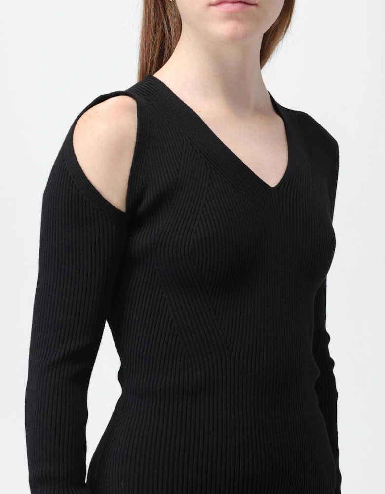 Ribbed Knit Cutout Shoulder Sweater Dress