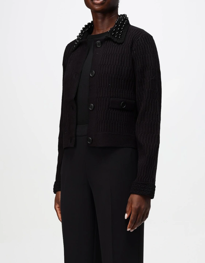 Cropped Cardigan Beaded Collar