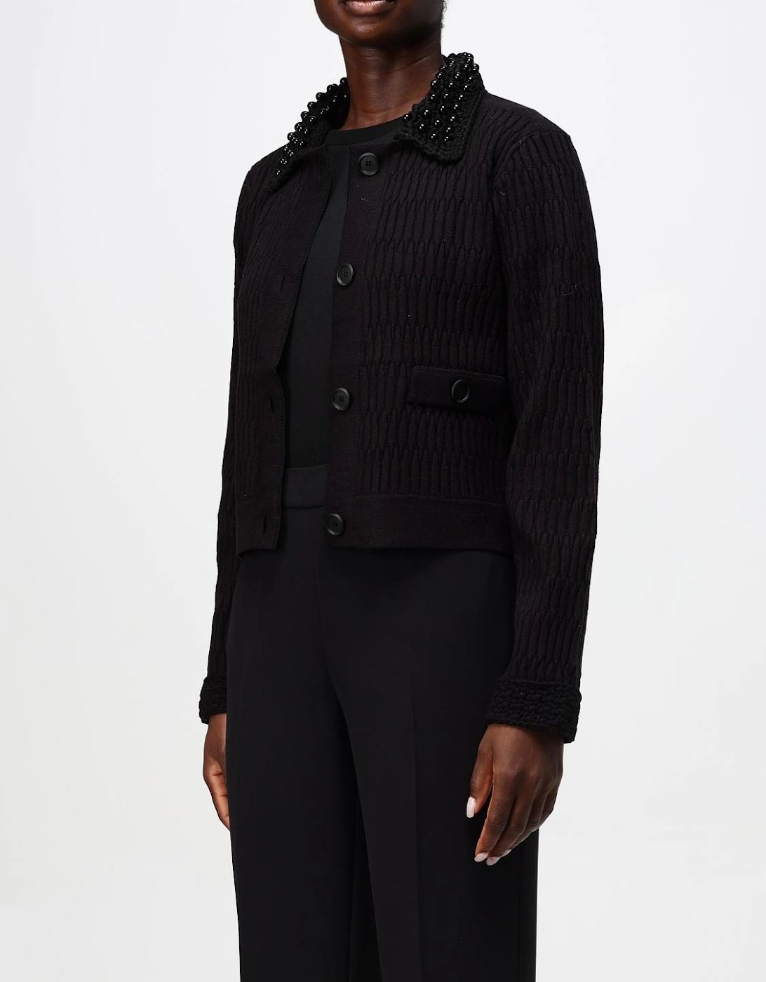 Cropped Cardigan Beaded Collar