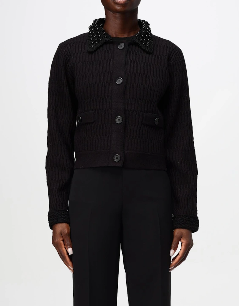 Cropped Cardigan Beaded Collar