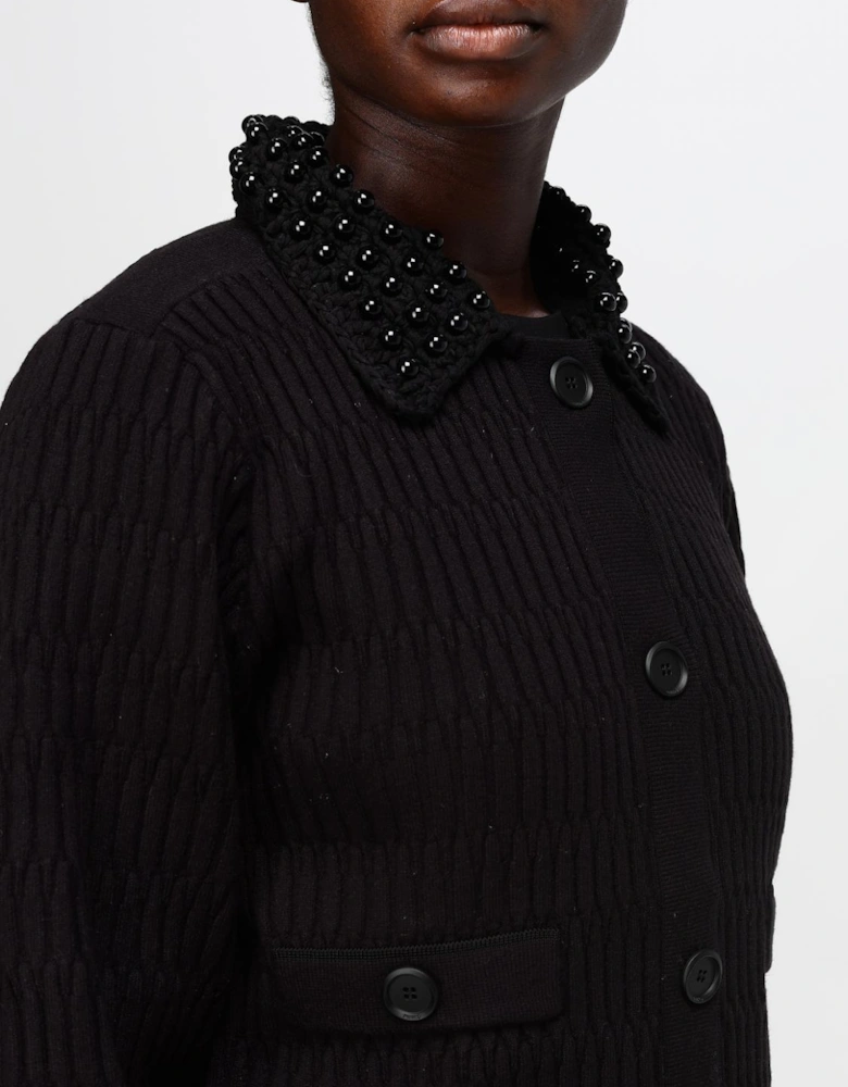 Cropped Cardigan Beaded Collar