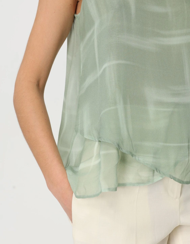 Silk Sleeveless Blouse Abstract Print