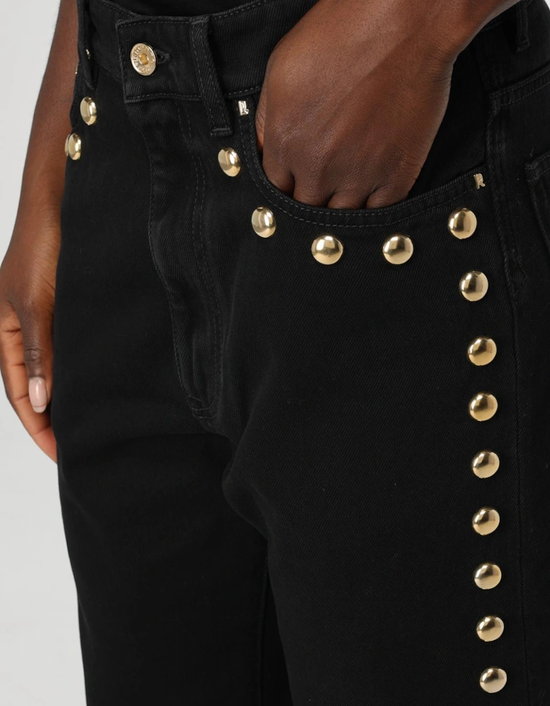 Studded MidRise Straight Leg Jeans