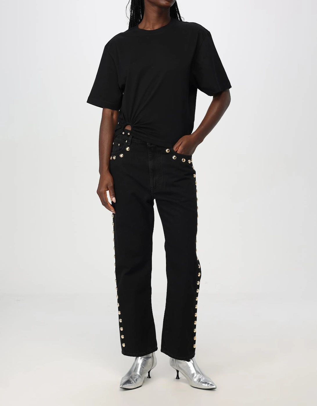 Studded MidRise Straight Leg Jeans
