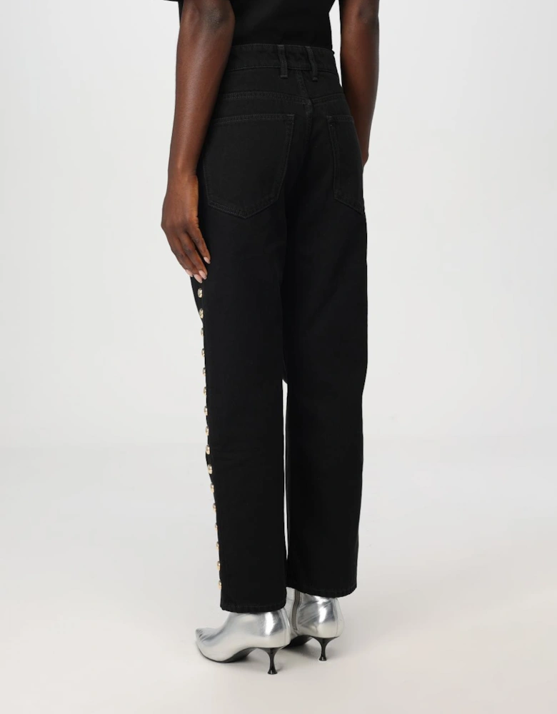 Studded MidRise Straight Leg Jeans
