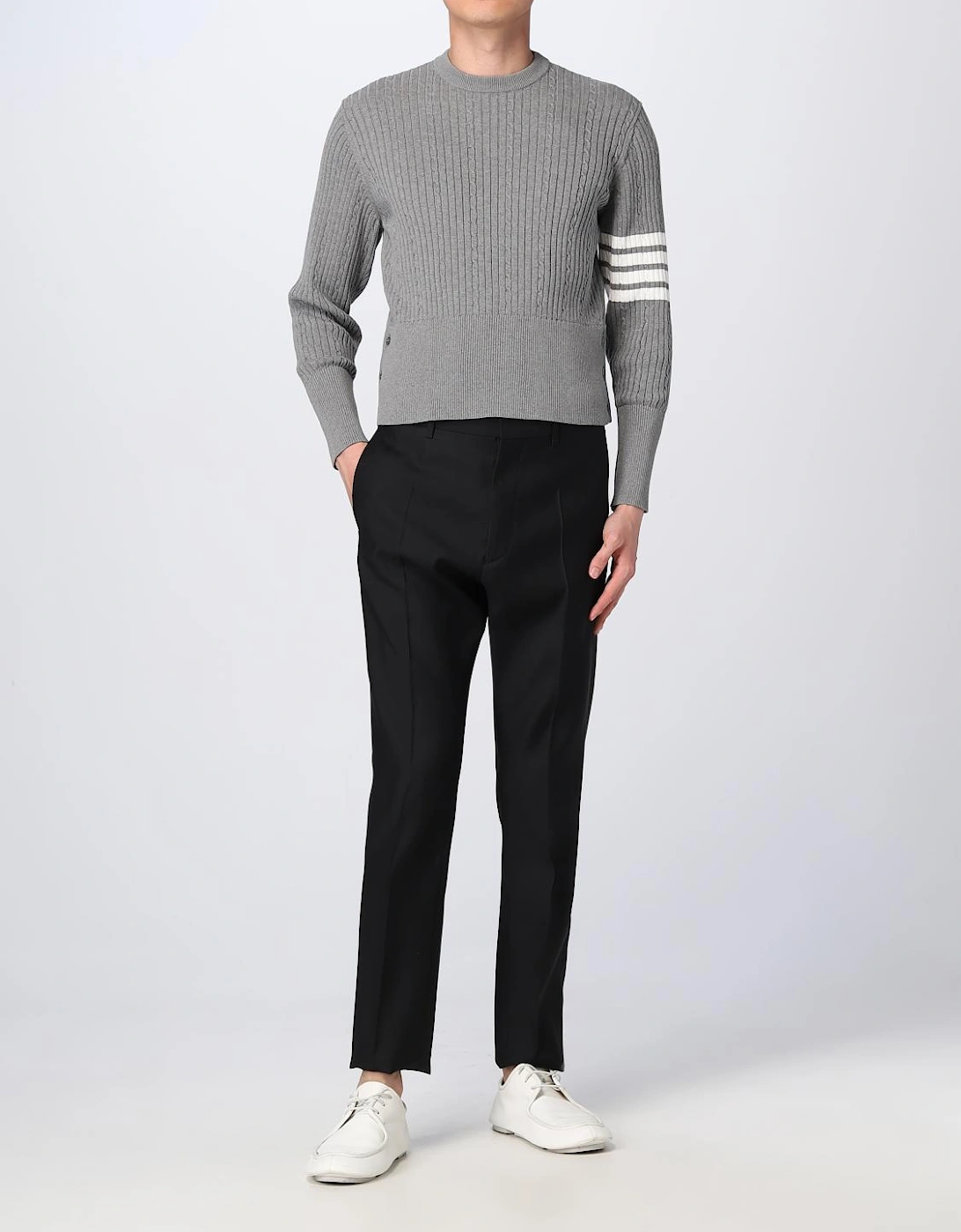 Cropped Merino Wool Ribbed Knit Sweater