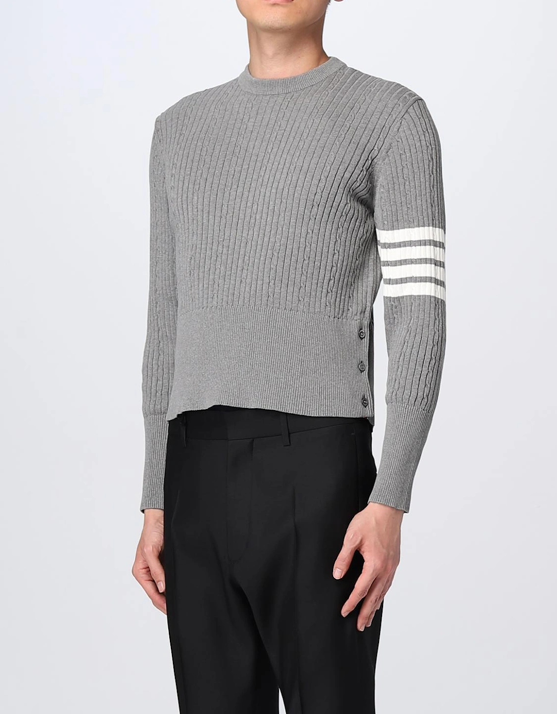 Cropped Merino Wool Ribbed Knit Sweater