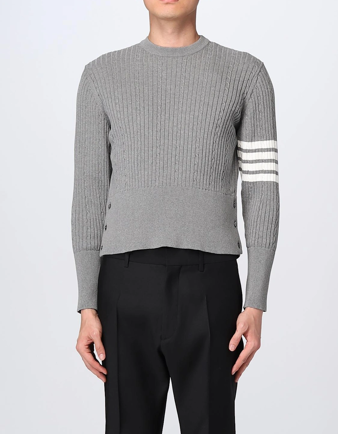 Cropped Merino Wool Ribbed Knit Sweater