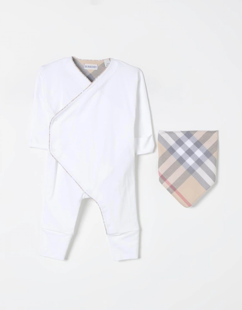 Baby Romper Set with Check Bib
