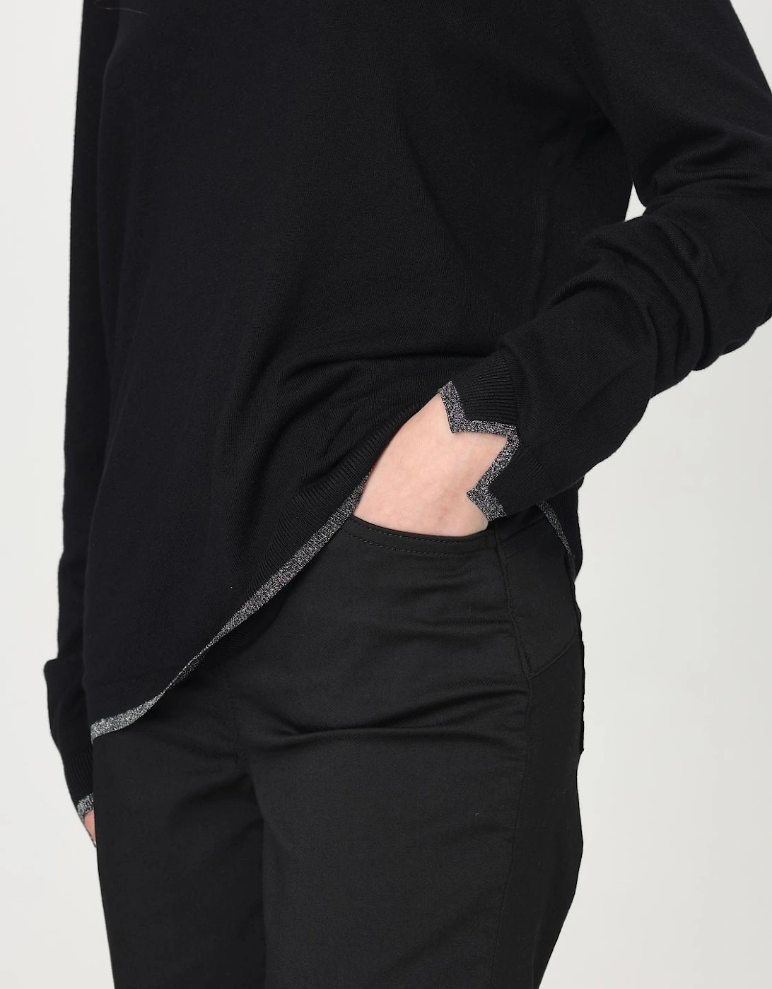 Merino Wool Glitter Trim Sweater